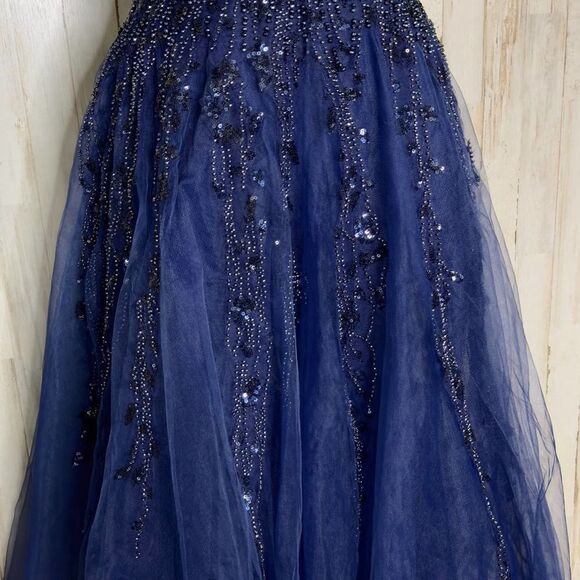 Mac Duggal Midnight Blue Embellished Flutter Sleeve Tea-Length Dress Size 0 NEW! - Picture 13 of 13